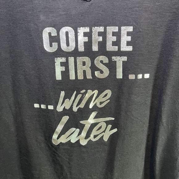 BCG PLUS WOMEN'S 1X T-SHIRT V-NECK SHORT SLEEVE GRAY Coffee First Wine Later - Picture 1 of 2